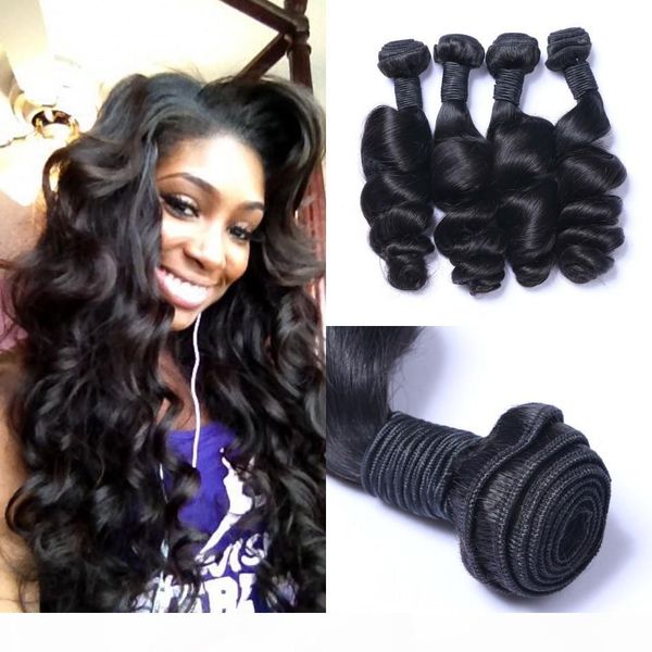 

brazilian loose wave human hair extensions 4 pcs natural black double drawn virgin hair weave bundles