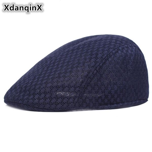 

berets xdanqinx summer simple mesh breathable fashion beret duckbill caps for men women style flat cap golf ivy hats, Blue;gray