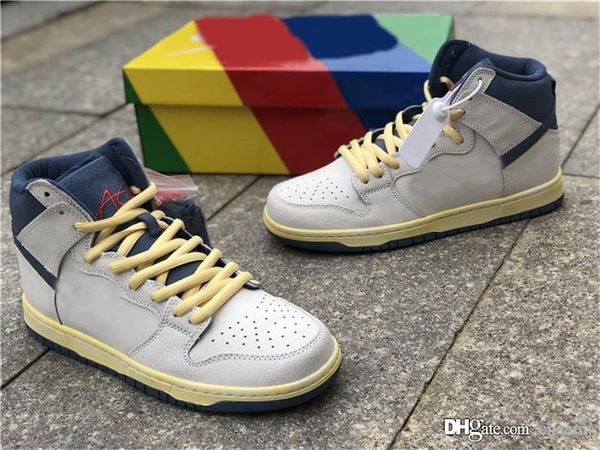 

new authentic atlas sb dunk high skateboard shoes grey suede sneaker sail track red white ocean fog men women sports shoes size 36-45