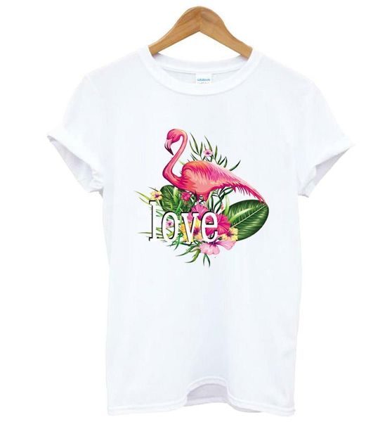 

flamingo flower love print women tshirt cotton casual funny t shirt for lady girl tee hipster drop ship kt-12, White