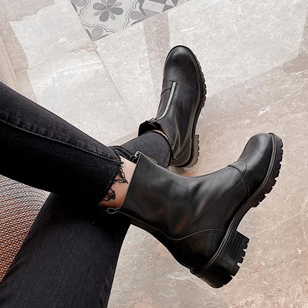 

fashion cool boots women design new boots solid comfortable round toe square heel handmade shoes ankle, Black