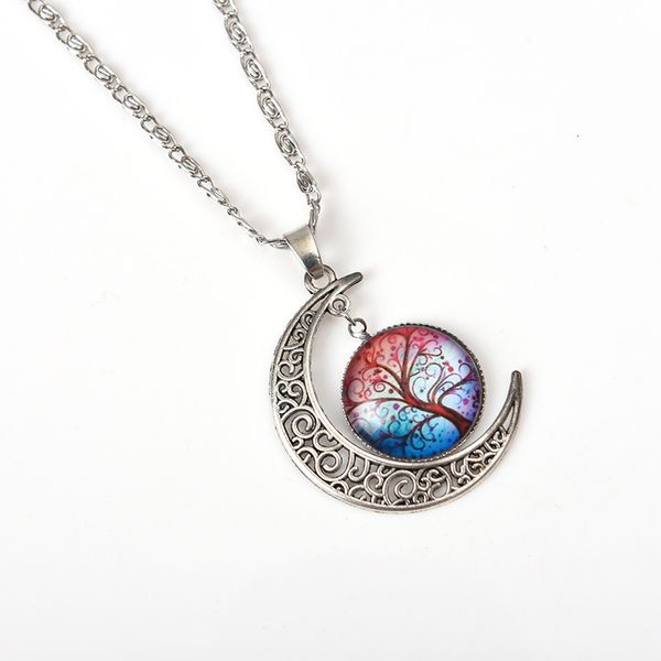 

women's fashion moon tree of gemstone life pendant necklaces jewelry with 45cm chain for women party gift