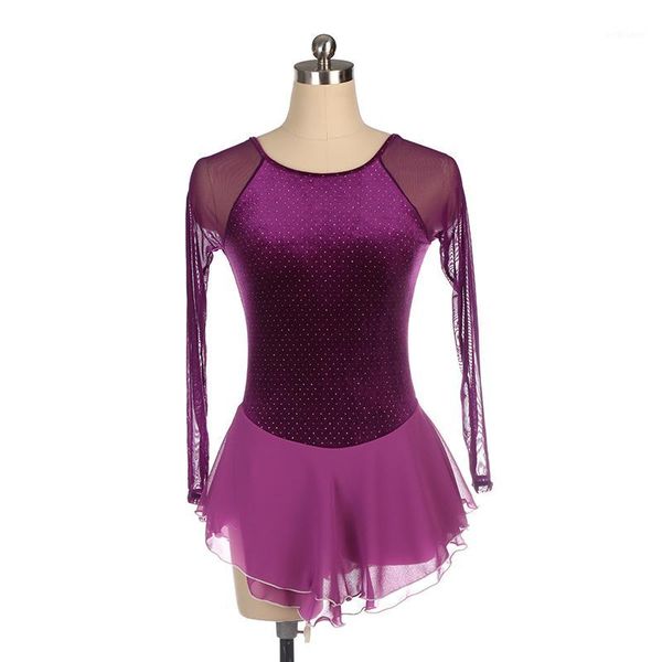 

tulle long sleeves skating dress velvet skating competition dress for women girls ballet leotard stage dance wear shiny bl40261, Black;red