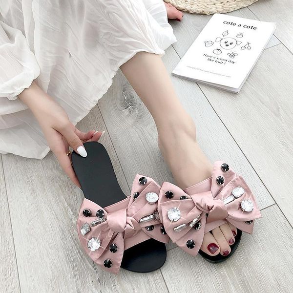 

slippers rivet bow knot summer beach slides female slip on flat platform women shoes woman casual plus size1, Black