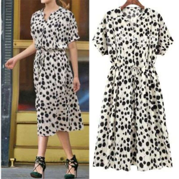 

new 2020 summer wind large women's wave point belt short sleeve dress, Black;gray