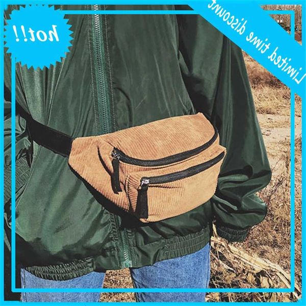 

new corduroy designer rits breast bag sport travel fanny pack girl belt tasks mode telephone taille package for women