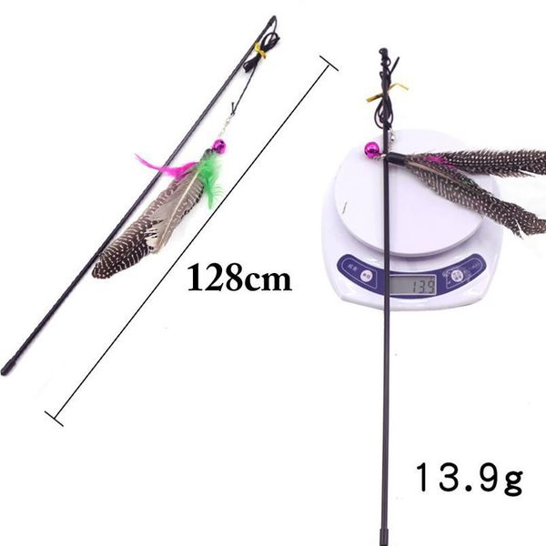 

1pc cat interactive toy stick feather wand with small bell mouse cage toys plastic artificial colorful cat teaser toy qylyif