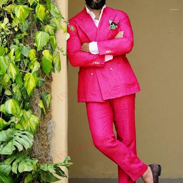 

2020 suit men linen summer beach groom wedding suits casual man blazer custom made tuxedo jacket pants set slim fit mens suits1, White;black