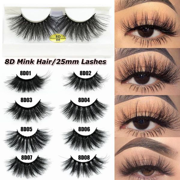 

false eyelashes 1pair 25mm thick makeup lash 8d mink hair multilayer long fluffy handmade cruelty-extension