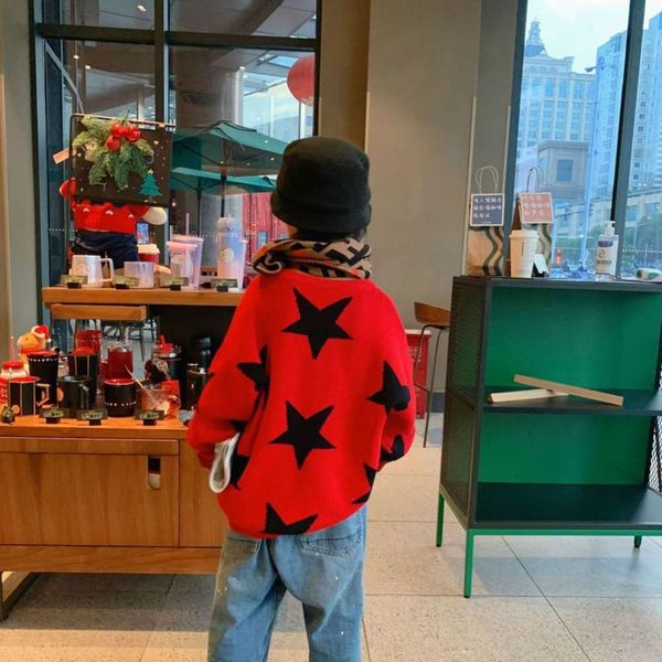 

2021 and winter cotton children's boys' knitted star christmas new year red sweater rhf9, Blue