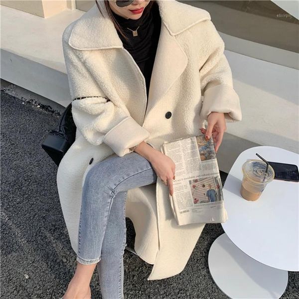 

overcoat new design double-breasted lapel neckline loose model plain pattern long sleeve street beat style1, Black