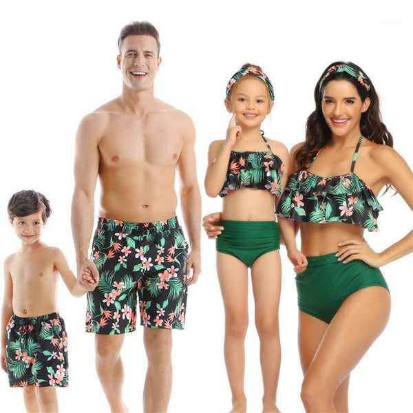 

family matching outfits 2021 summer swimsuit mommy and me clothes mom father son mother daughter bikini beach shorts couple swimwear1, Blue