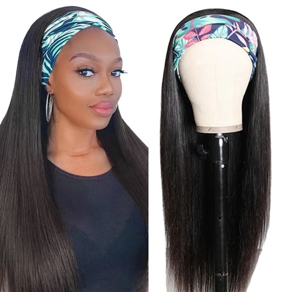 Peruca de cabelo humano com headband brasileira headband reta peruca cabelo humano moda preta lenço de cabelo lenço de laço