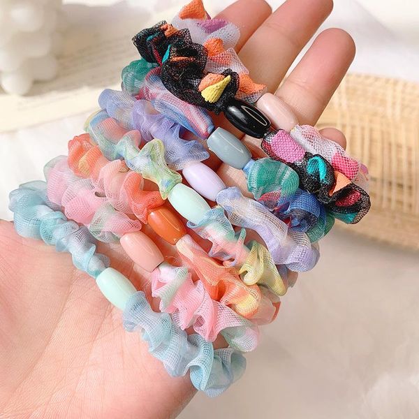 

fashion girls colorful silk yarn ponytail elastic rubber hairband hair ties headwear kids holders hair band femme headdress