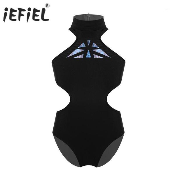 

iefiel kids girls sleeveless mock neck racer back with zipper closure cutouts waist ballet dance gymnastics leotard jumpsuit1, Black;red