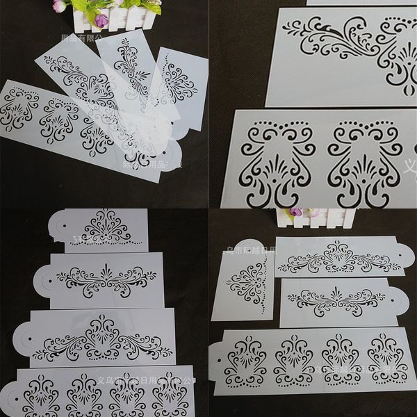 

4pcs fondant cake stencil mold flower emboss hollow pvc decorative diy baking moulds border side decor icing sugarcraft 4jy e1