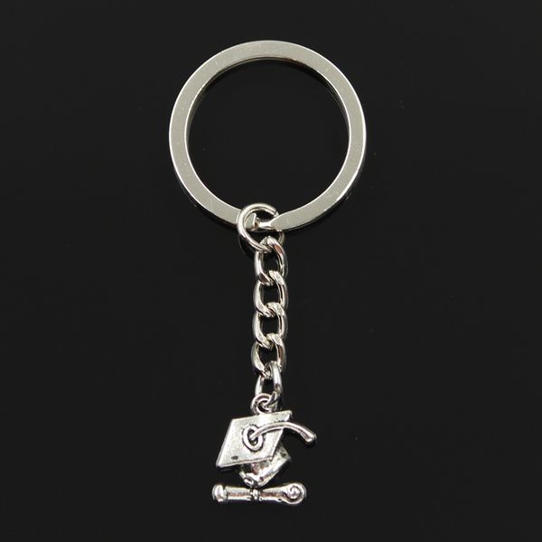 

fashion 30mm key ring metal key chain keychain jewelry antique bronze silver color graduation cap and diploma 17x16mm pendant