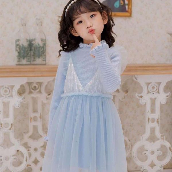 

two children's screen girl's piece autumn mh stitching woolen drs sequin princs skirt, Red;yellow