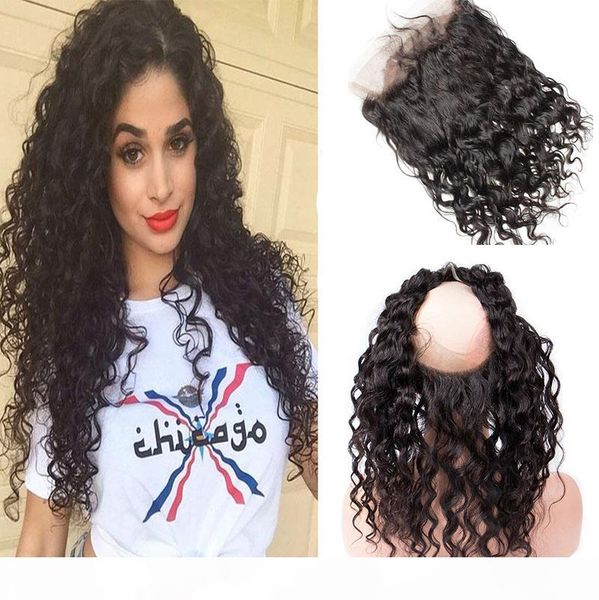 

peruvian unprocessed human hair water wave 8-22inch natural color 360 lace frontal with baby hair closures wet and wavy, Black;brown