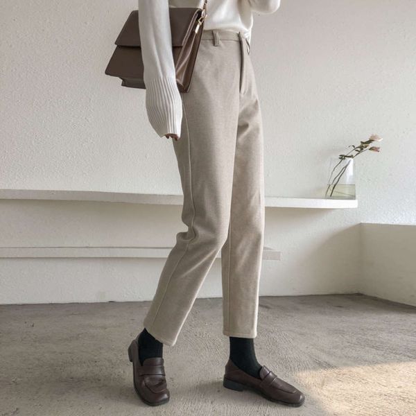 

gming tweed women's autumn winter straight loose and thin casual 2020 new high waist grandma pants n9i0, Black;white