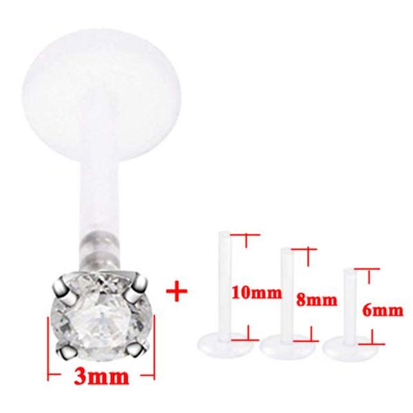 

1 шт. биопласт гибкий толчок в лабирентной шпилевой губе пирсинг pipp pit m crystal zircon carca cars cartilage tragus helix jewelly h sqcdw, Silver