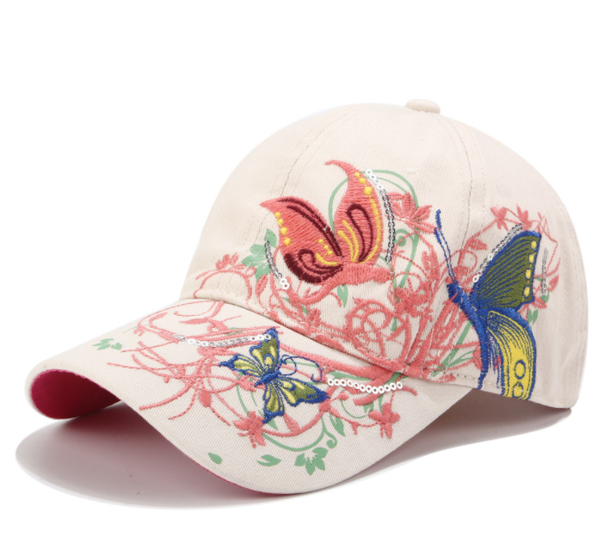 

wide brim hats sequin embroidered baseball cap butterfly duck tongue lipstick fashion hat women's sun protection, Blue;gray