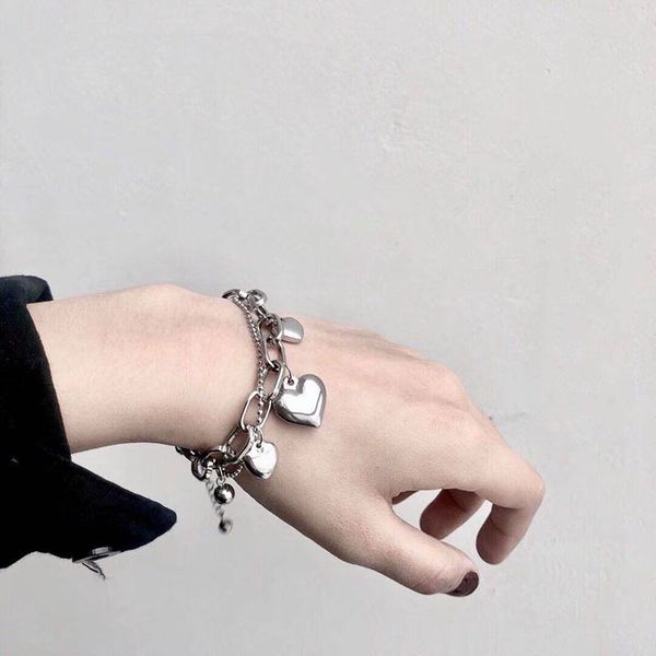 

2020 new arrival chain link bracelets women metal heart link chain bracelets female korean jewelry, Golden;silver