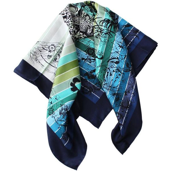 

scarves 100% pure twill silk scarf 90 2021 women real bandana small shawl print leopard kerchief beach neckscaf, Blue;gray