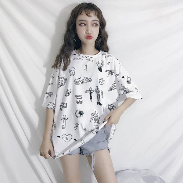 

2020 hip hop dance women clothes cool harajuku fashion long t shirt women loose printed letter tee summer style girls1, White