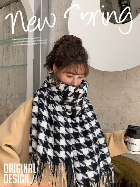 

new women's scarf autumn and winter imitation cashmere thickened warmth and color matching women's winter shawl plaid scarf, Blue;gray