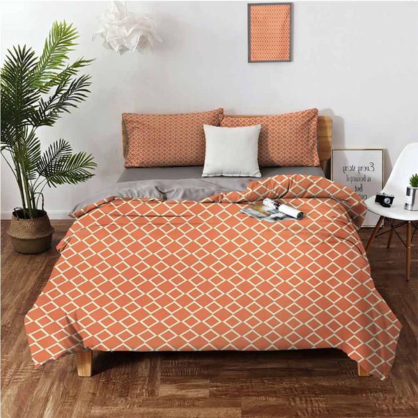 

diagonal checkered pattern with squares on orange background modern geometricalbedding 3-piece set