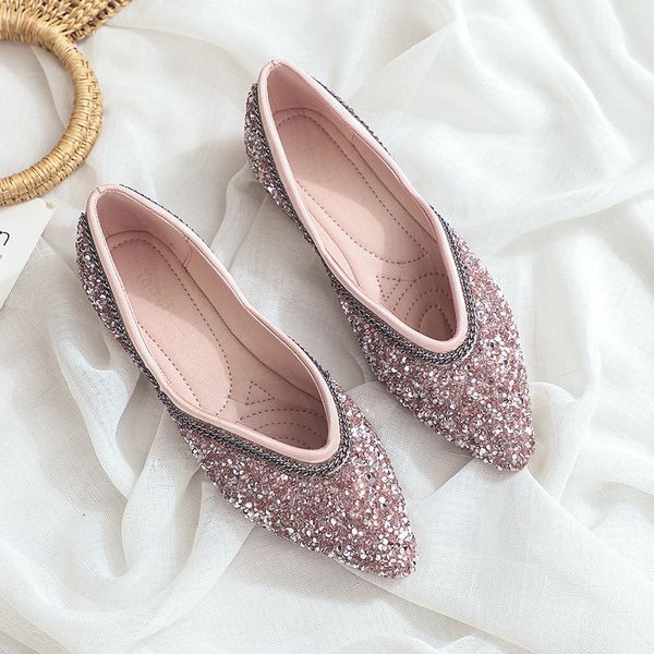 

luxury 2020 new women shoes ballet flats boat shoes bling pointed toe solid slip-on zapatos de mujer ladies shoes q1215, Black;white