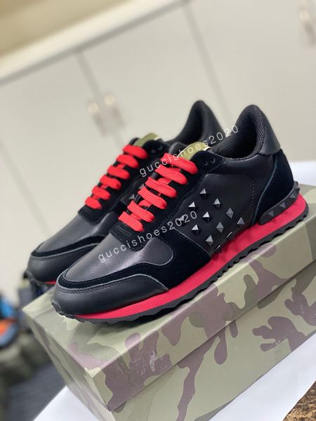 

designer camouflage sneaker mens rivet shoes studded flats mesh camo suede leather casual trainers runner shoe size38-46, Black;red