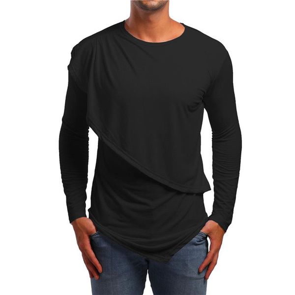 

black irregular hem t shirt men 2020 brand new slim fit long sleeve casual tee shirt homme hip hop streetwear t-shirt male, White;black