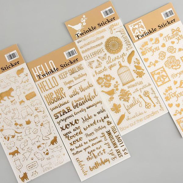 

4 design gold stamping pvc material stickers scrapbook thank you greetings diy decorative stationery waterproof stickers wmtzje mywjqq