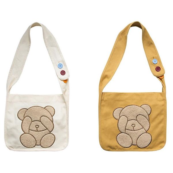 

fashion women's canvas cute bear pattern shoulder bag casual cartoon travel messenger bag student school