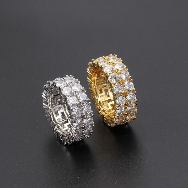 

hip hop iced out ring micro pave cz stone tennis ring men women charm luxury jewelry crystal zircon diamond gold silver plated wedding, Golden;silver