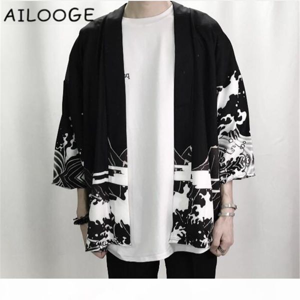 

2018 summer mens kimono japanese clothes streetwear casual kimonos jackets harajuku japan style cardigan outwear, Black;brown