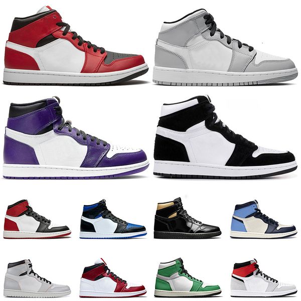 

mid light grey jumpman 1 1s basketball shoes satin\r\r high og obsidian women mens sneakers, White;red