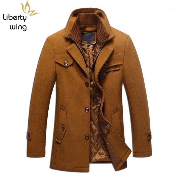 

2020 new winter mens casual woolen coats fashion solid pocket button thick warm outerwear business slim fit coat plus size m-3xl1, Black