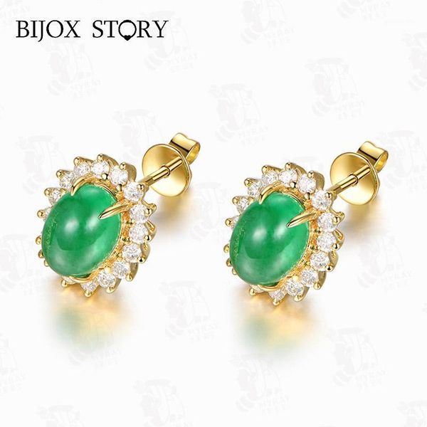 

bijox story classic 925 silver stud earrings with oval shape emerald gemstones fine jewelry earrings for women wedding wholesale1, Golden;silver