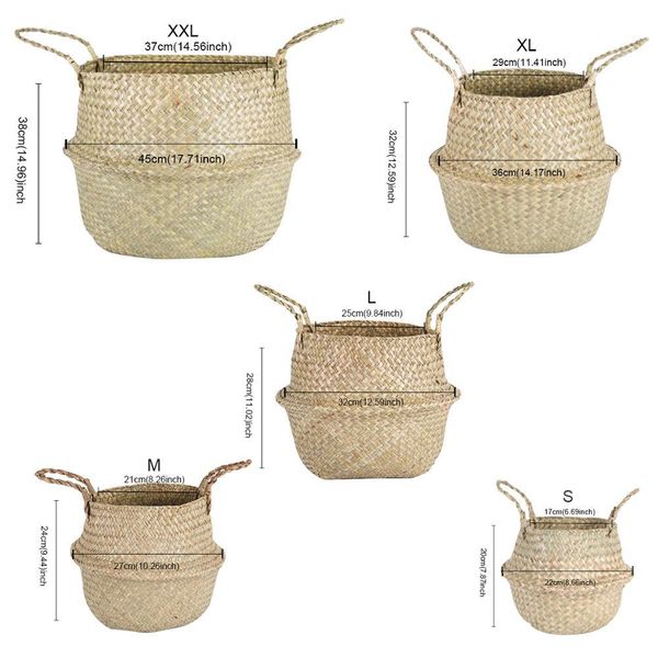 

straw foldable storage basket home organization hanging rattan flower basket handmade wicker plant pot home garden decorative jllxkx
