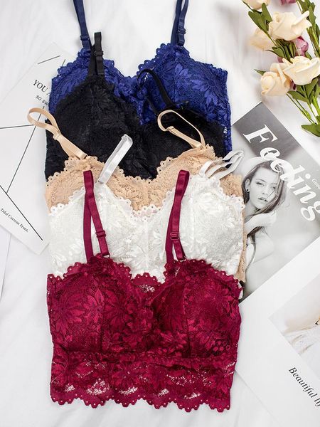 

bustiers & corsets women bralette push up underwear lace seamless crop bra ladies tube women's v-neck lingerie female sports, Black;white