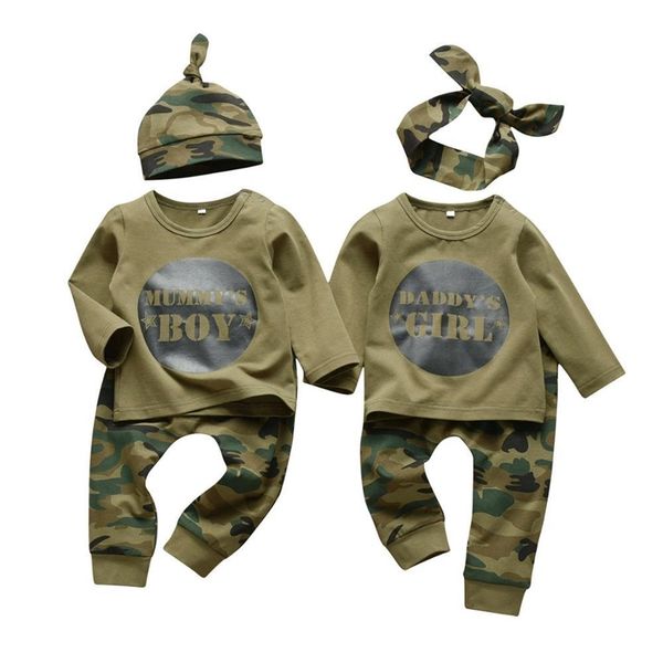 

newborn baby boys girls clothes set family letter long sleeve t-shirt+camouflage pants infant 3pcs clothing set toddler outfit y200803, White