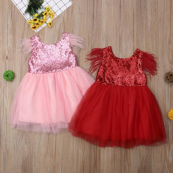 

christmas kid red dress for girl toddler baby girl sequins princess tutu dress feathers sleeve girl party wedding birthd sqcimn