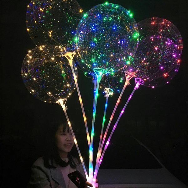 Moda Lüminesgence LED Lamba Balon Çok Renkli Işık 20.5 inç Şeffaf Hava Balonları 70 cm Kolu Kutup Parti Malzemeleri Yeni 2 39JX L2