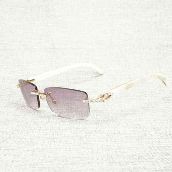 

2022 factory wholesale model vintage rhinestone white buffalo horn rimless men wood sun metal frame shades for outdoor club eyewear sunglass, White;black