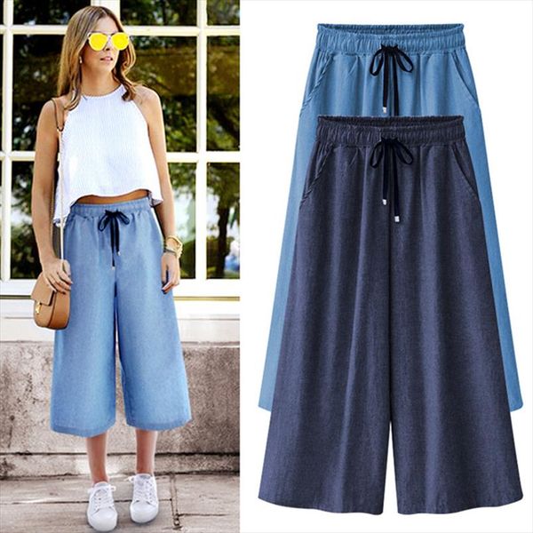 

plus size  5xl 6xl 7xl new summer fashion style big size women jeans 2020 student elastic waist calf length jeans pants, Blue
