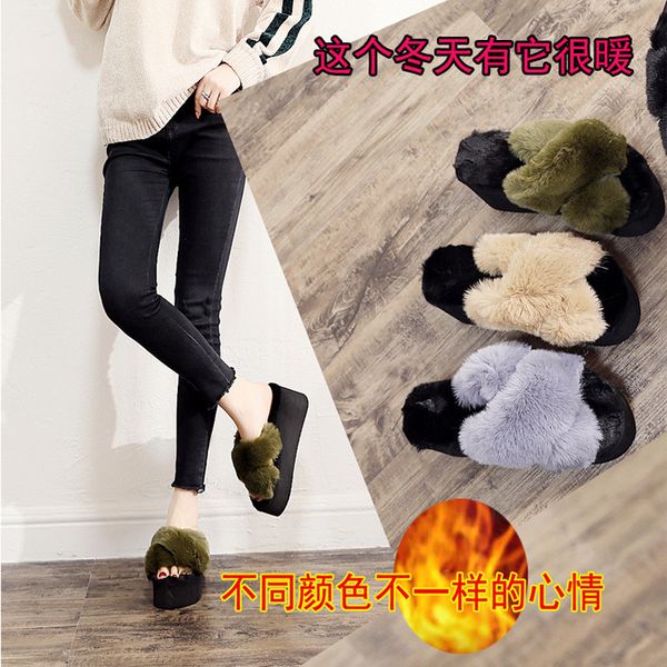 

house slippers platform flat shoes female low slides square heel fashion winter footwear block luxury massage pu rubber rome y1120, Black