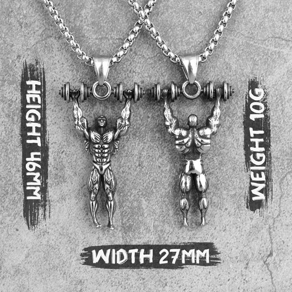 

dumbbells bodybuilding fitness men necklaces pendant chain for boyfriend male stainless steel jewelry creativity gift wholesale h bbyaju, Black